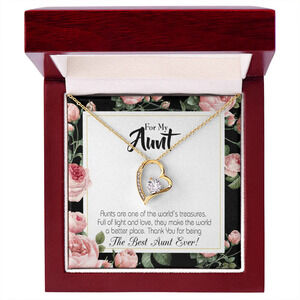 Aunt Best Aunt Ever Forever Love CZ Heart Necklace Yellow Gold Luxury Box